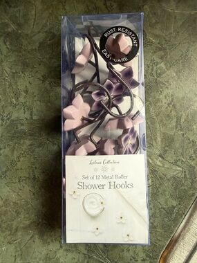Pink & Purple Floral Metal Roller Shower Hooks - Set of 12